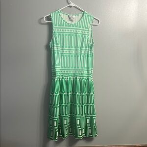 Jude Connally Green  Geometric A-Line Midi Dress SZ Med